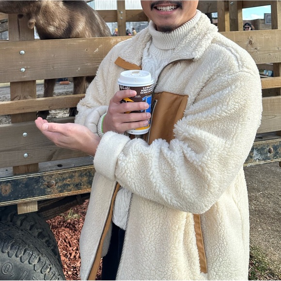 Orvis Beige Sherpa Fleece Leather Trim Full-Zip Long Sleeve Full Zip - Picture 12 of 13